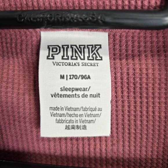 Womens Victorias Secret Pink Ribbed Cropped Top Collared Long Sleeve Polyester M - Picture 2 of 7